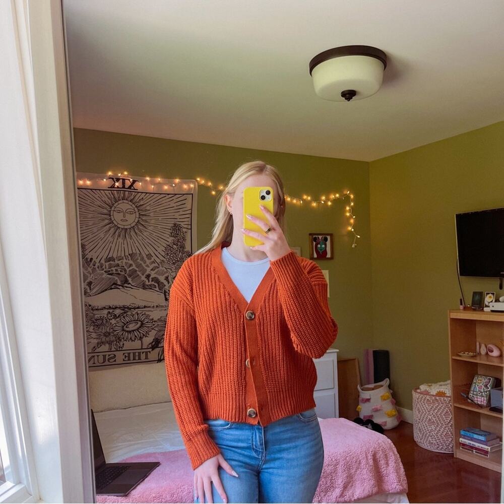 Brave Soul London Open Front Rust Orange Cardigan Knit Size M